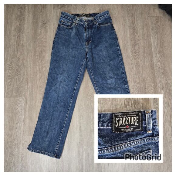 VTG Y2K Structure Relaxed Fit Jeans Men 31x32* Straight Leg Dark Rinse Baggy - Picture 1 of 14